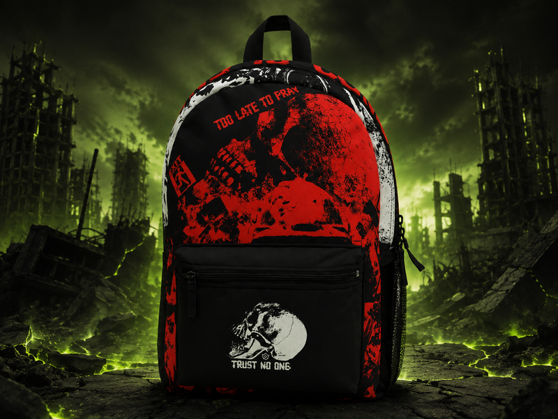 OLD VEGAS post-apocalyptic backpack artwork with dark survival-inspired graphics