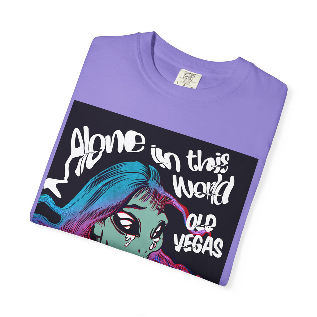 Retro Femme Portrait T-Shirt - "Alone in This World" Old Vegas Graphic by Printify