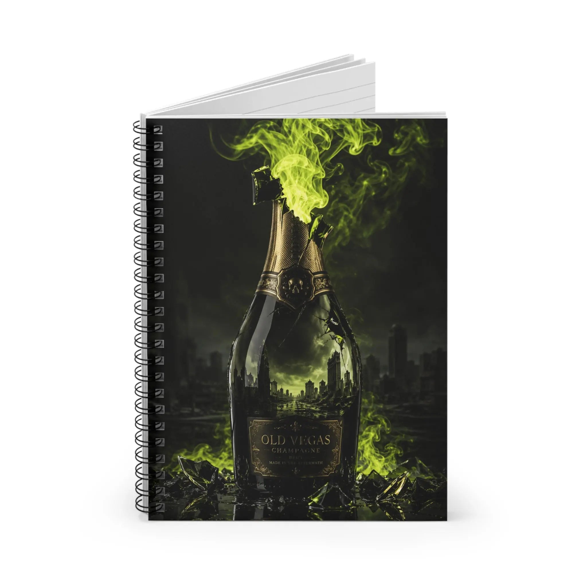 Toxic Champagne Spiral Notebook - Acid Green Smoke Ruled Journal by Printify