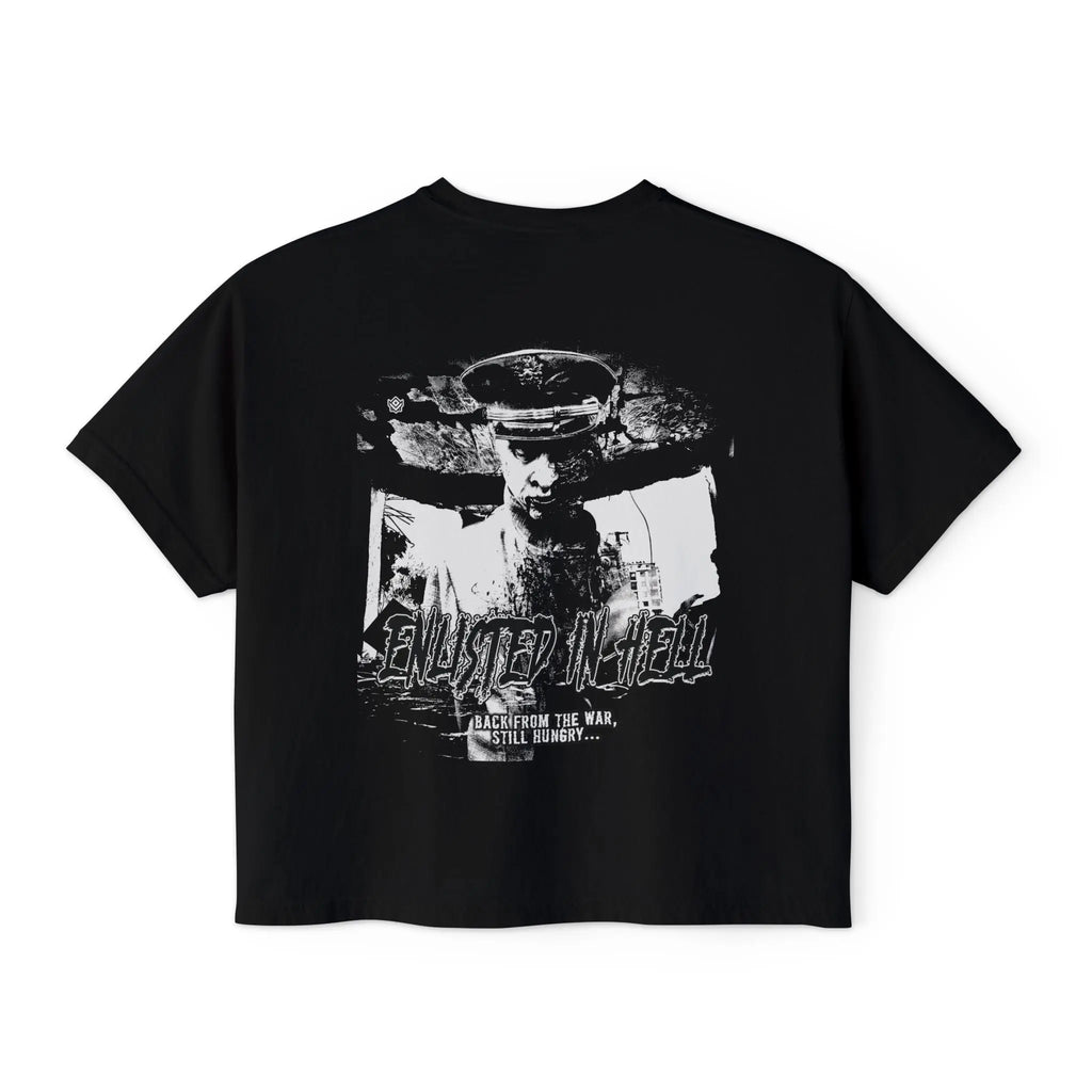 Women’s Boxy Tee - Grunge Graphic T-Shirt (distressed soldier photo) by Printify