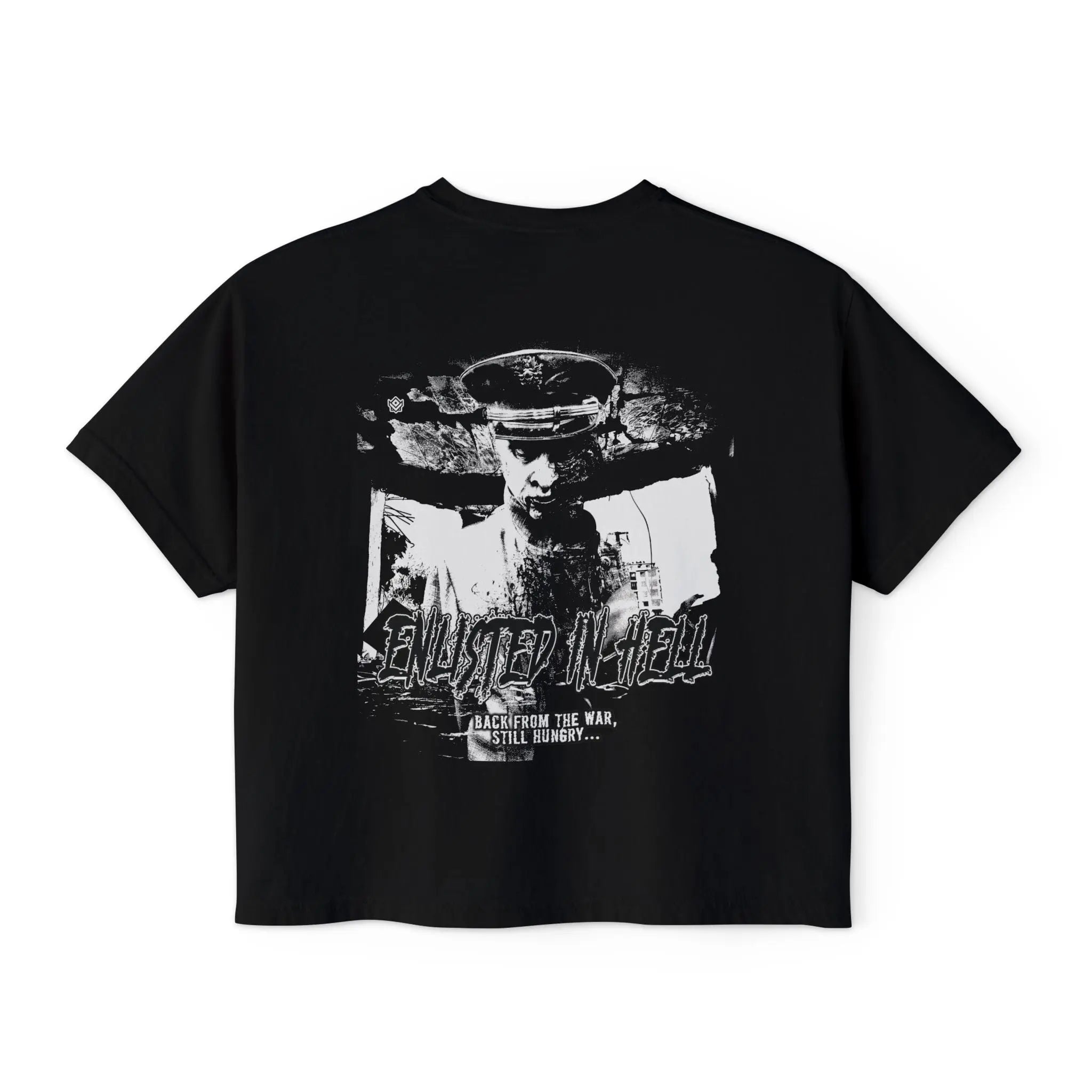 Women’s Boxy Tee - Grunge Graphic T-Shirt (distressed soldier photo) by Printify