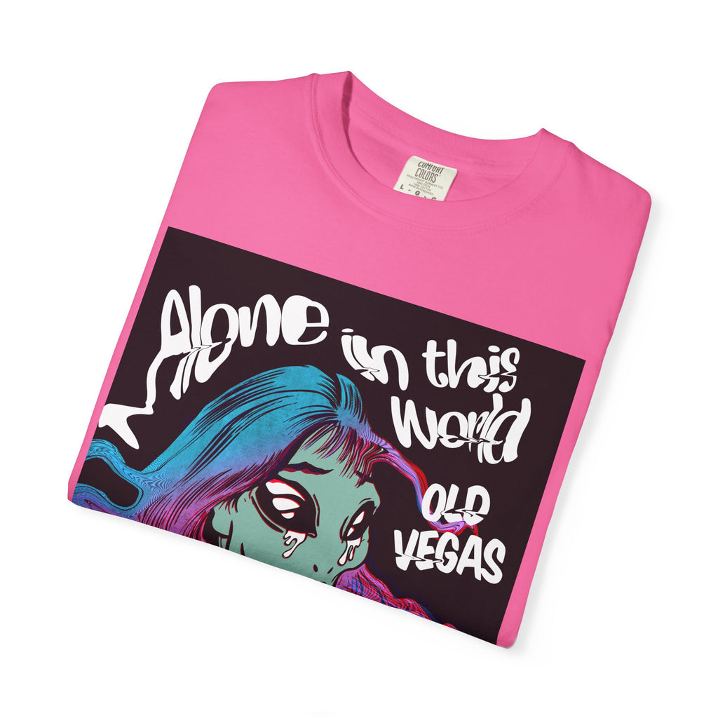 Retro Femme Portrait T-Shirt - "Alone in This World" Old Vegas Graphic by Printify