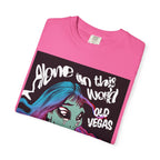 Retro Femme Portrait T-Shirt - "Alone in This World" Old Vegas Graphic by Printify