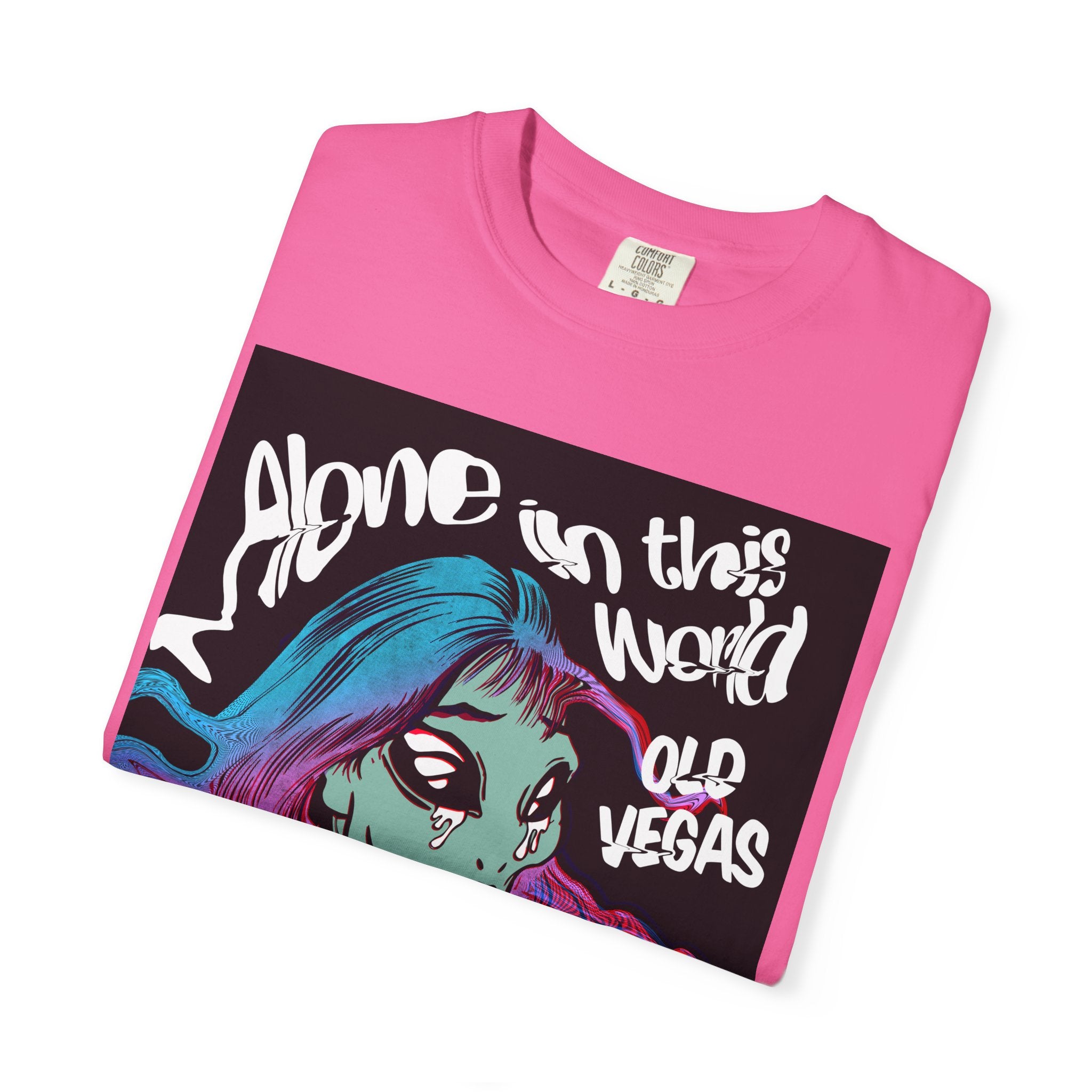 Retro Femme Portrait T-Shirt - "Alone in This World" Old Vegas Graphic by Printify