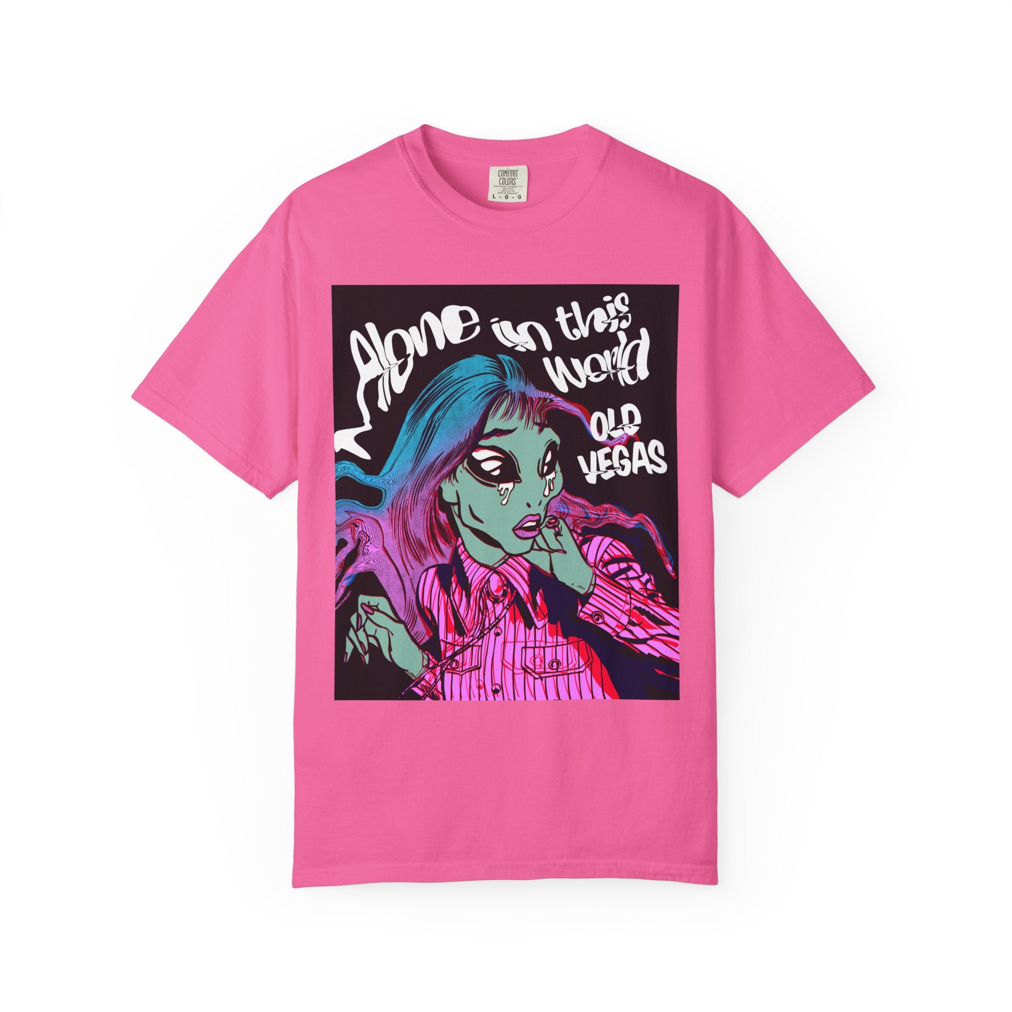 Retro Femme Portrait T-Shirt - "Alone in This World" Old Vegas Graphic by Printify