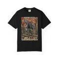Black cotton t-shirt featuring a vintage graphic of a man in camouflage with old vegas and history is the future text