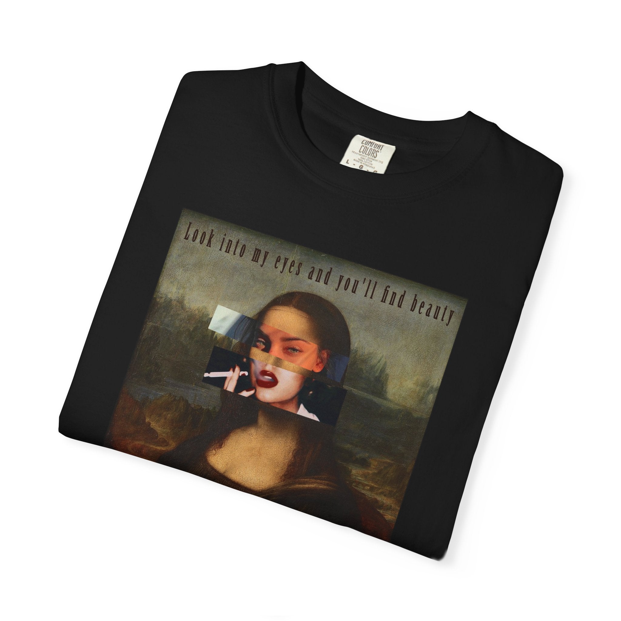 LOOK INTO MY EYES // Dystopian Graphic Tee With Glitch Art by Printify