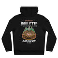 Doomsday Roulette two-sided hoodie with skeletal roulette artwork by OLD VEGAS