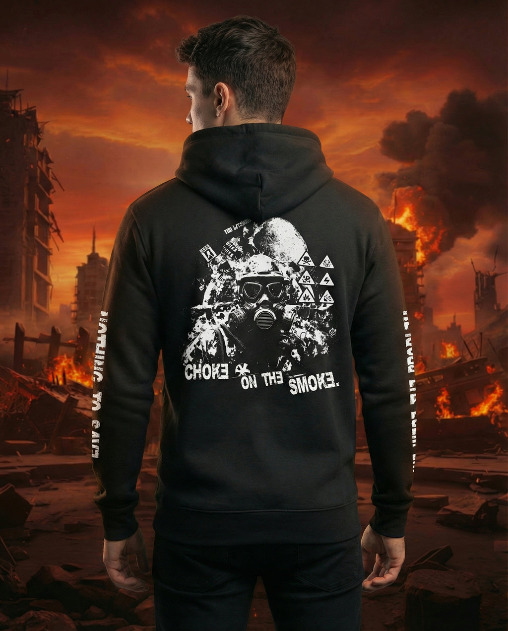 CHOKE ON THE SMOKE - 2 Sided Pullover Hoodie with Sleeve prints by Printify